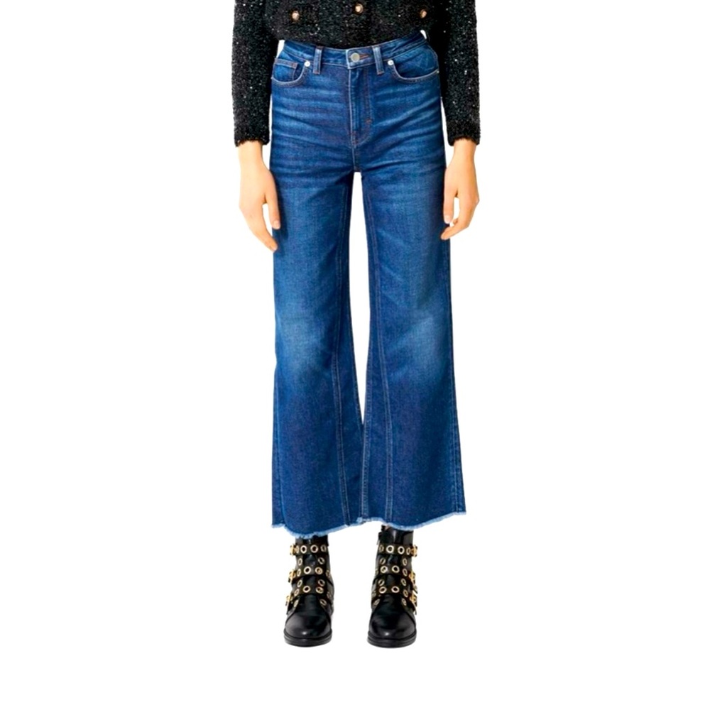 Maje High-Rise Wide-Leg Cropped Jeans in Deep Blue